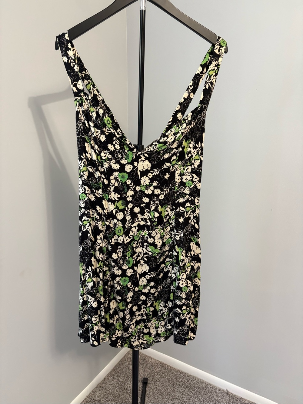 Free People Celia Mini Dress Black Combo Floral Size 10 Boho Indie Sleaze